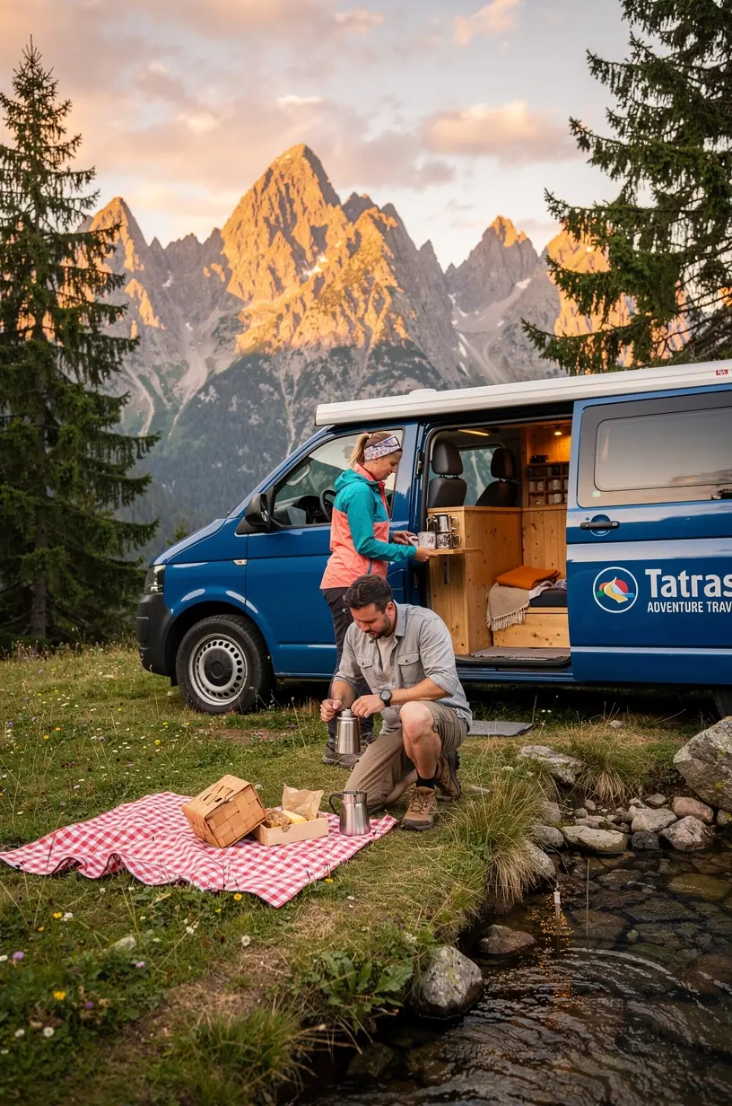 Interiér komfortného campervanu vybaveného pre pohodlné dlhodobé cestovanie po Slovensku.
