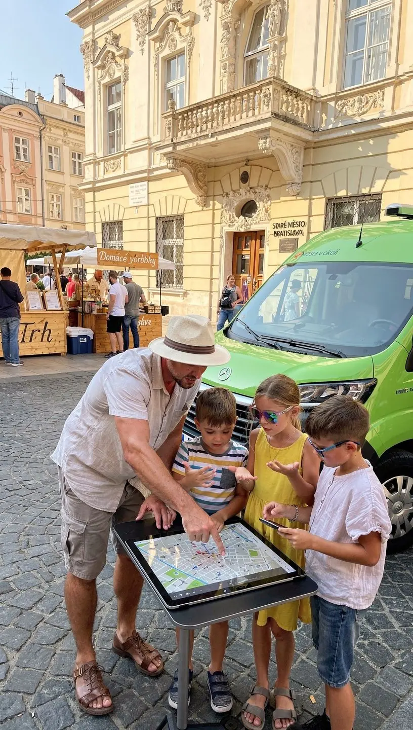 Zákazník konzultuje s odborníkom na prenájom campervanov v profesionálnej cestovnej agentúre.